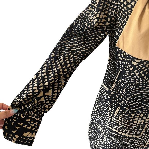 Lovposh Women's Geometric Bow Mini Dress - Tan Black - Small Feminine 70s - Picture 4 of 11